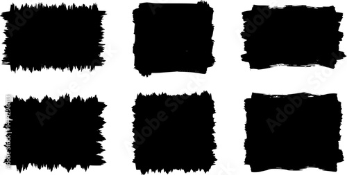 Black vector rough edge rectangles. Grunge square frames set. Jagged edge torn paper background collection. Paint brush strokes. Grungy distressed text boxes. EPS 10 version.