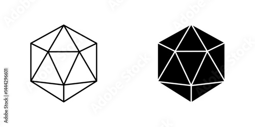 Dice d20 icon symbol collection on white background.