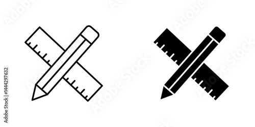 Pencil and ruler icon symbol collection on white background.