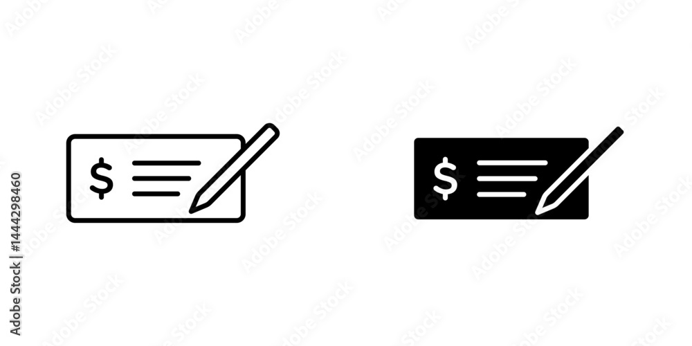 Money check icon symbol collection on white background. Money check icon symbol collection on white background.