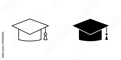 Graduation cap icon symbol collection on white background.