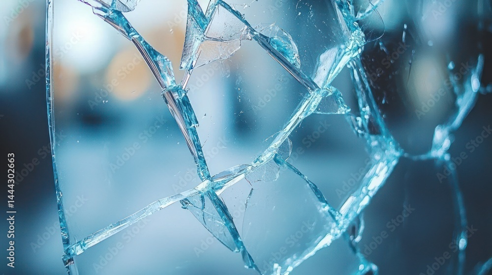 Shattered glass texture with cracks in blue tint Shattered glass texture with cracks in blue tint