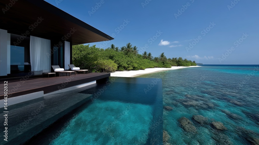 Fototapeta premium Luxurious overwater bungalow with infinity pool