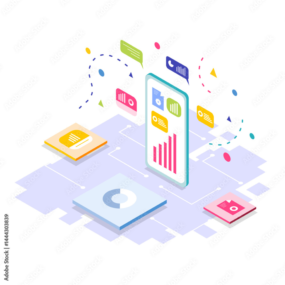 Mobile data smartphone isometric design Mobile data smartphone isometric design