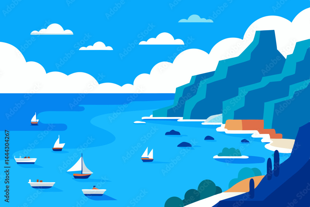 Coastal Serenity Sailboats and Cliffs in a Summer Seascape Coastal Serenity Sailboats and Cliffs in a Summer Seascape