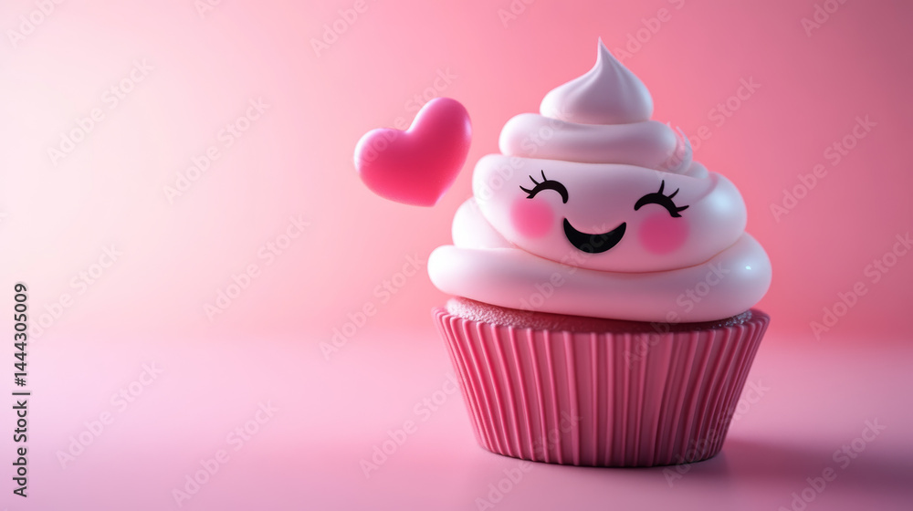 Kawaii cupcake character with big sparkling eyes, winking playfully, heart-shaped whipped cream, blushing cheeks, and a cute pose, inviting someone to share a sweet bite. Kawaii cupcake character with big sparkling eyes, winking playfully, heart-shaped whipped cream, blushing cheeks, and a cute pose, inviting someone to share a sweet bite.