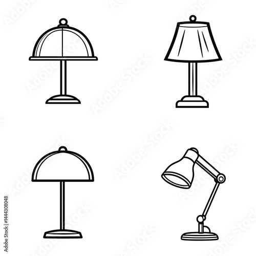 Assorted Table Lamps Line Art with Transparent Background Home Office Illumination