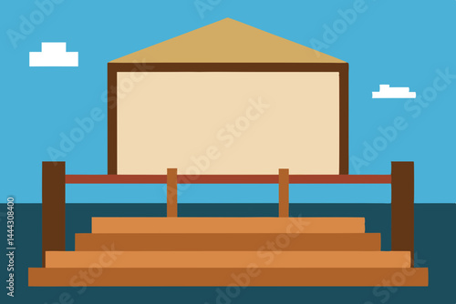 Serene Lakeside Getaway Tranquil Houseboat Design Illustration