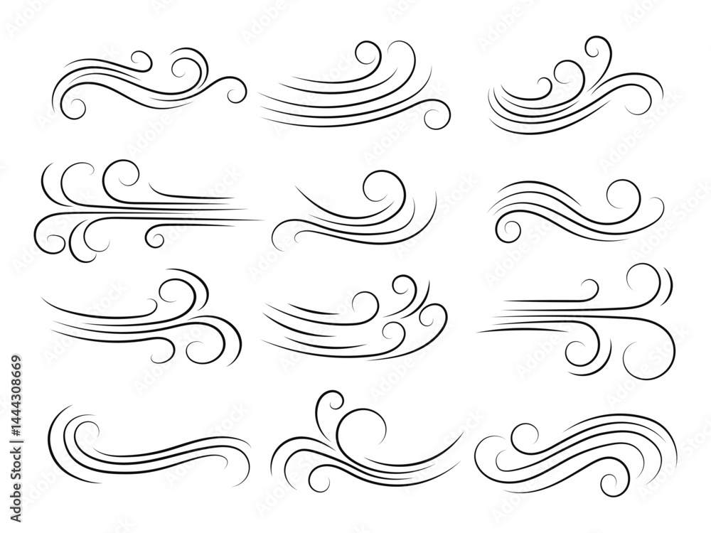 Fototapeta premium set of Swirling wind line icon collection, wind blowing element illustration