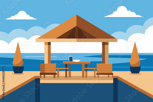 Oceanfront Gazebo Tranquil Poolside Relaxation and Summer Vibes