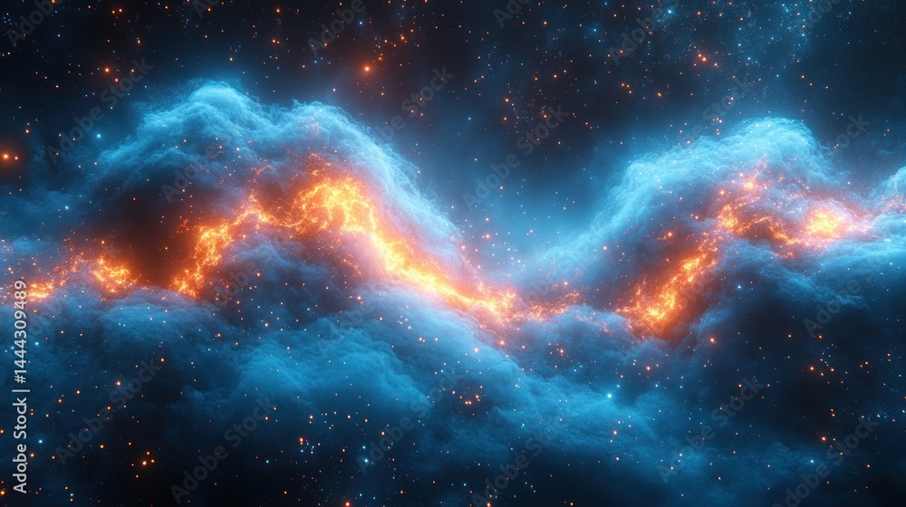 Cosmic Nebula: A Celestial Dance of Blue and Orange
