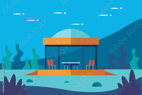Serene Lakeside Pavilion Tranquil Outdoor Dining Design