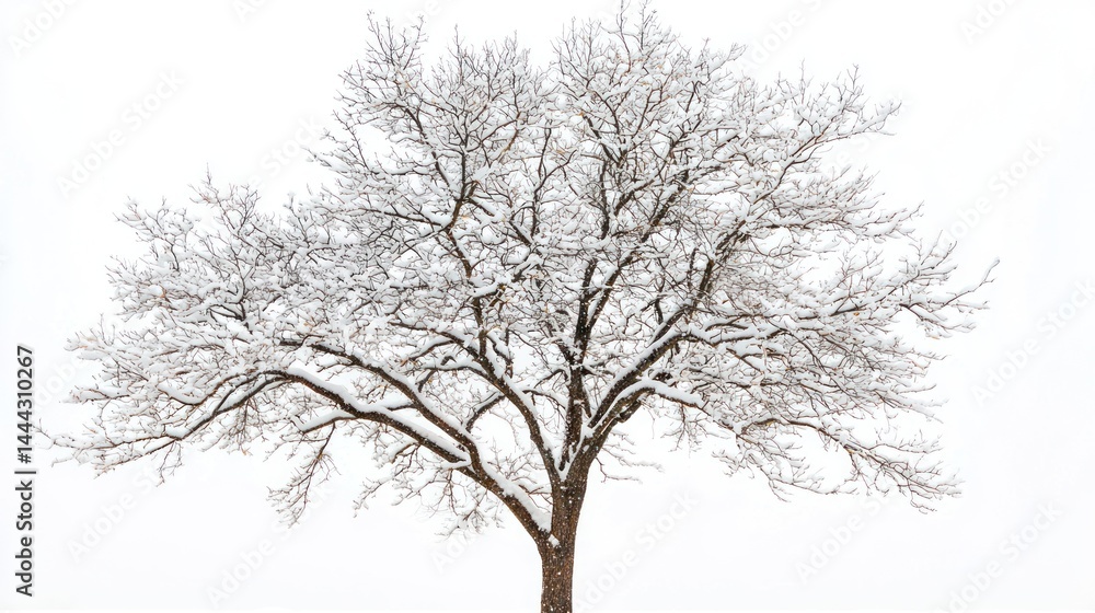 Bare tree with snow-dusted branches on white background. Bare tree with snow-dusted branches on white background.