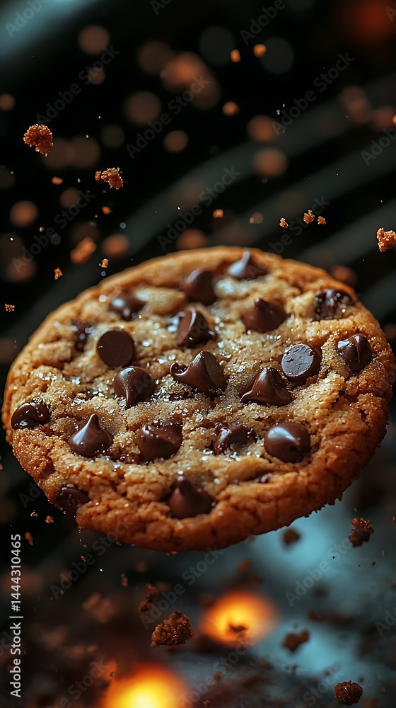 Delicious chocolate chip cookie in air Delicious chocolate chip cookie in air