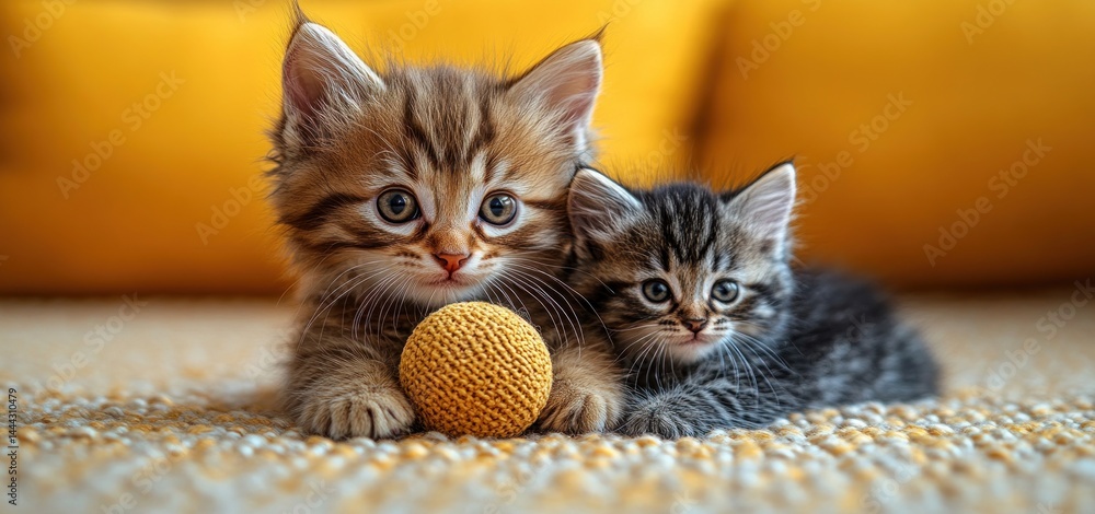 Adorable Kittens Playing with Yarn Ball