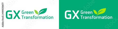 企画書のアイキャッチに使える、葉っぱのアイコン付きGX、グリーン・トランスフォーメーション ロゴ