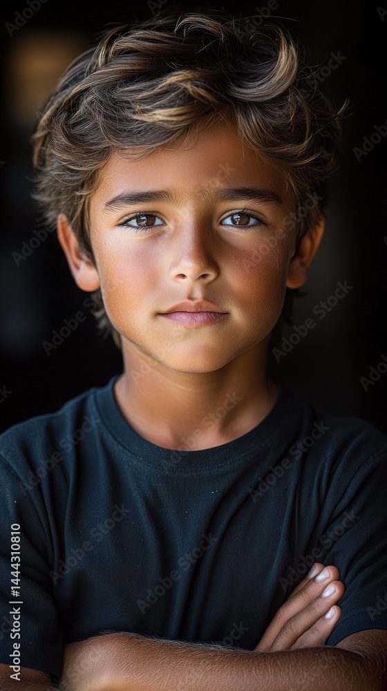 Portrait of a Young Boy with a Serious Expression