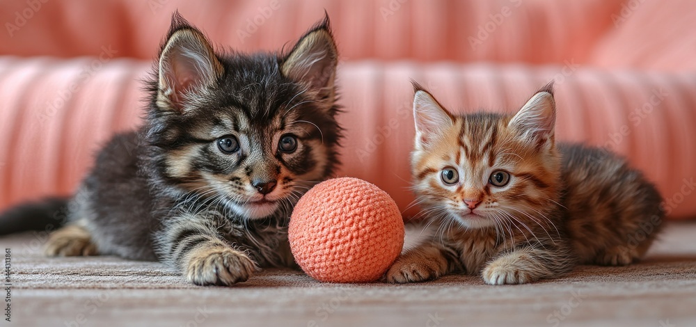 Adorable Kittens Playing with a Yarn Ball
