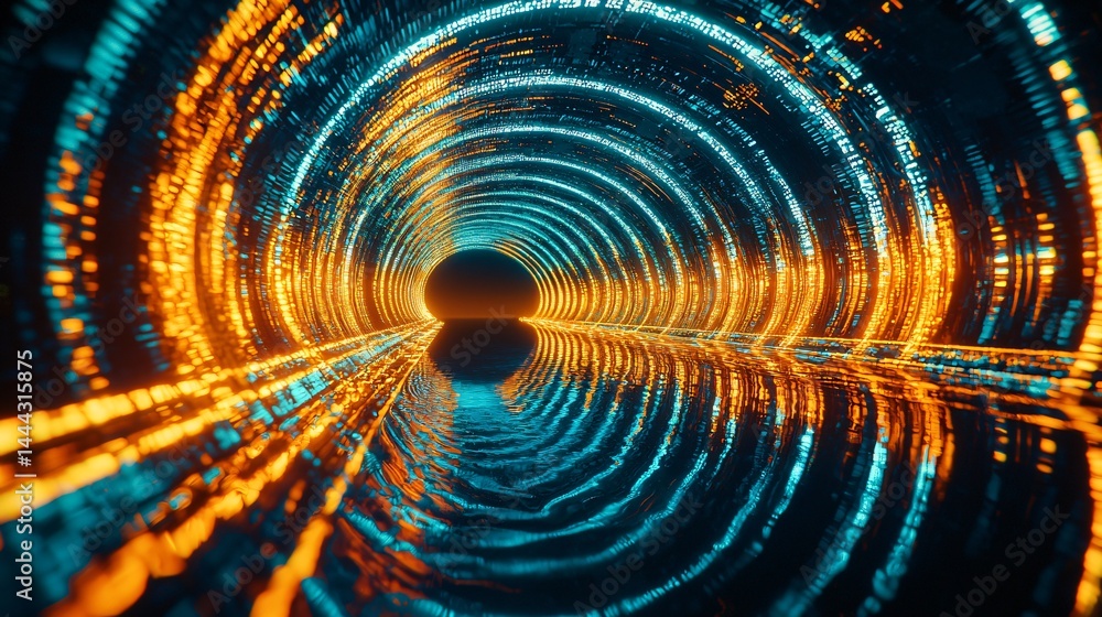 A tunnel with radiant lights creating a surreal dreamlike journey through an enigmatic space filled with mystery and captivating color A tunnel with radiant lights creating a surreal dreamlike journey through an enigmatic space filled with mystery and captivating color
