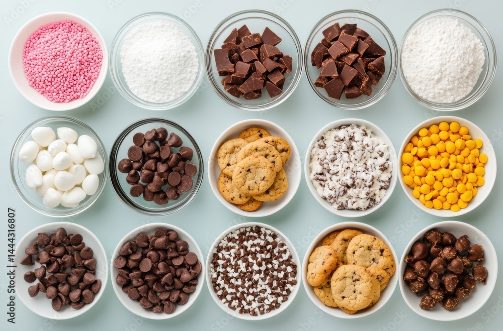 Cooking ingredients laid out for baking cookies, Cooking ingredients laid out for baking cookies,