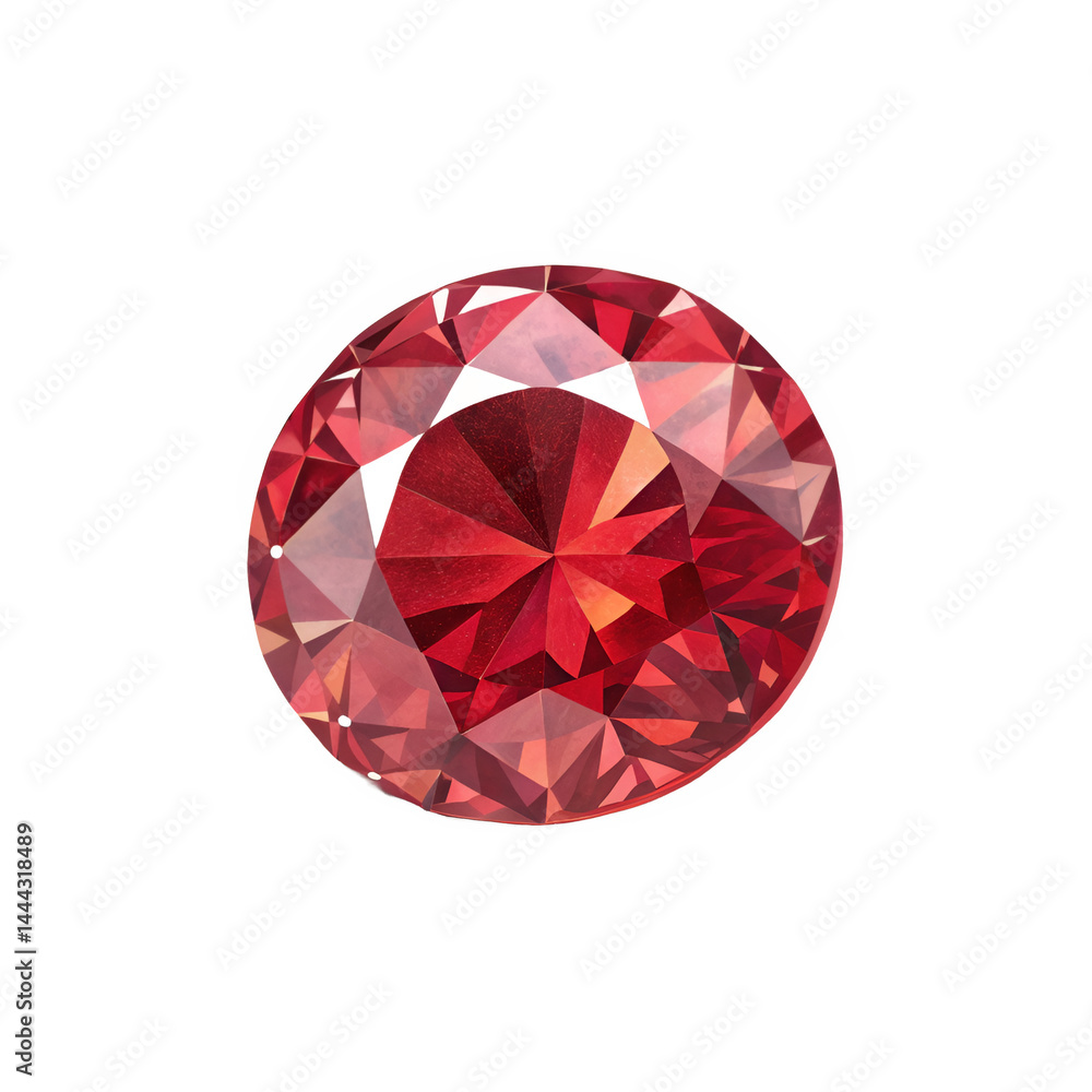 An ultra-detailed front view of a round-cut ruby gemstone, highlighting its brilliant facets and deep red color. An ultra-detailed front view of a round-cut ruby gemstone, highlighting its brilliant facets and deep red color.