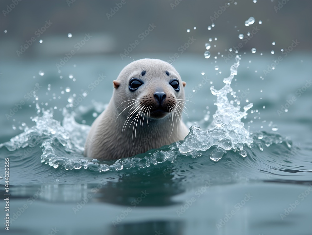 Obraz premium A baby seal is splashing in the water