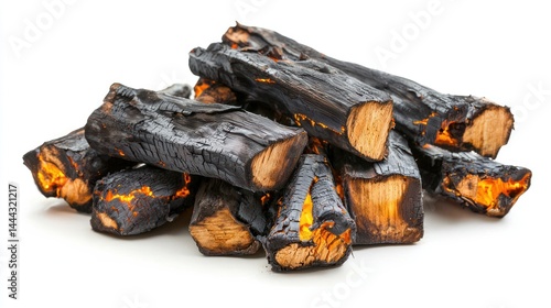 Wallpaper Mural Charred logs with glowing embers and blackened bark on white background. Torontodigital.ca