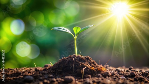 A small plant sprouting from a seed, with roots growing downwards and a tiny stem reaching up towards the light