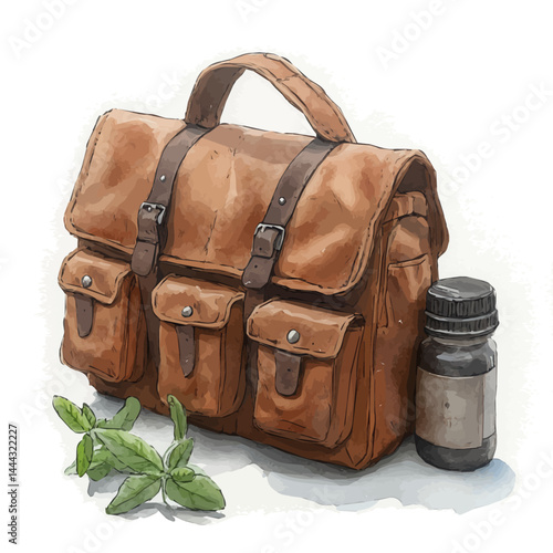 Gardening Tool Belt With Pouches, watercolor vector, isolated on a white background.
