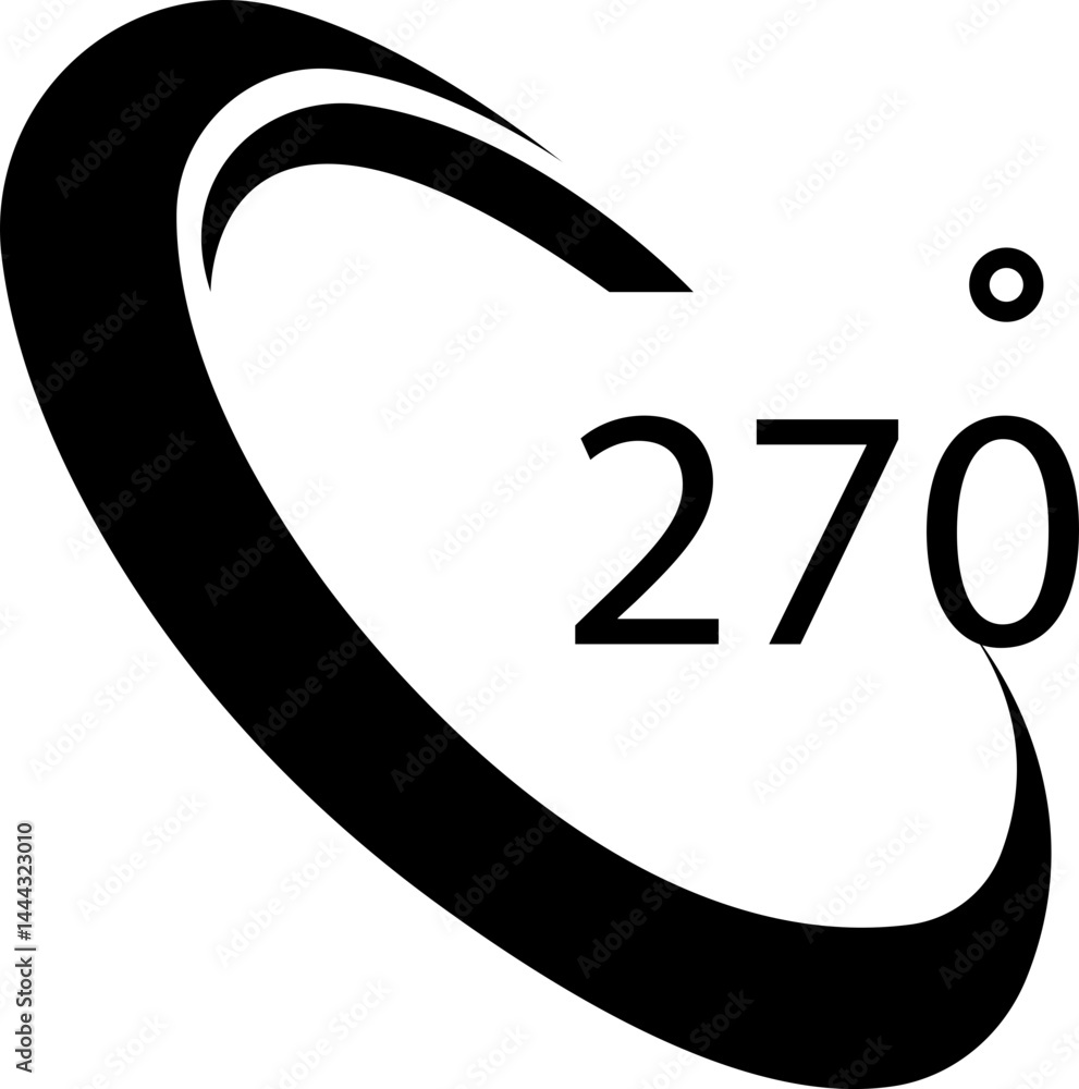 Angle 270 degrees icon Rotation Degree icons Flat vector, geometric mathematical angle radian of 270 rotation arrow symbol, isolated on transparent background, used for mobile app, web page or ui