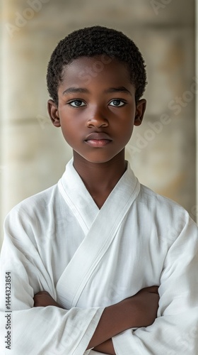 Obraz na płótnie Portrait of a Young Boy in a White Kimono w salonie
