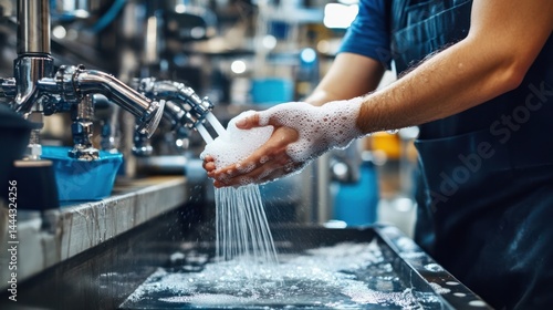 Industrial Hygiene: A Worker's Hands Thoroughly Washed