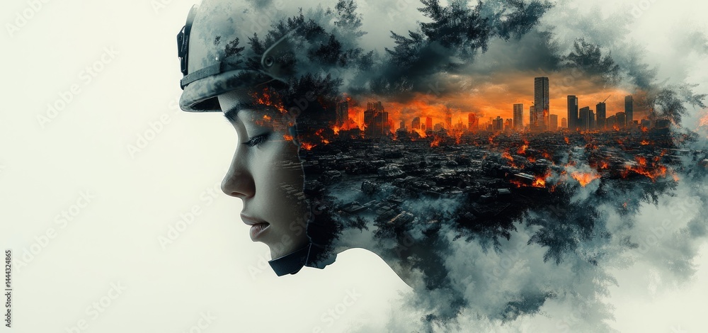 Inner Turmoil: A Soldier's Mind Amidst Urban Devastation