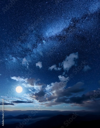 Moonlit Milky Way Over Mountains: A Nightscape Wonder