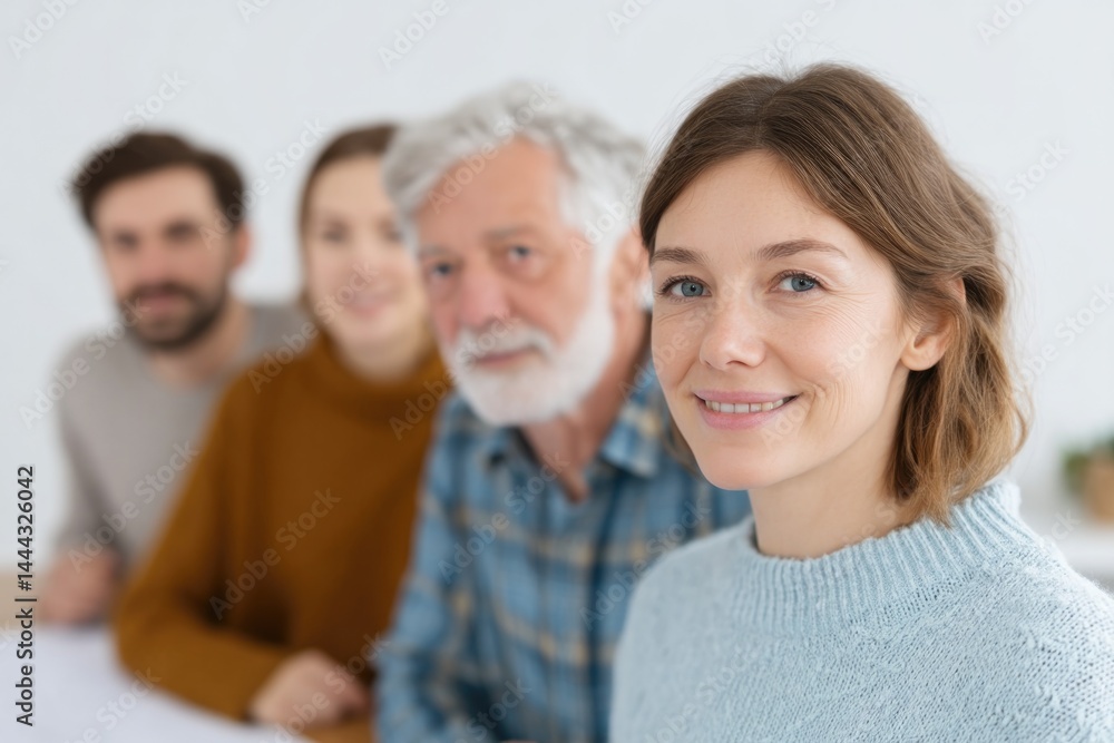 Fototapeta premium multigenerational family collaborates over large table exchanging ideas in bright airy room