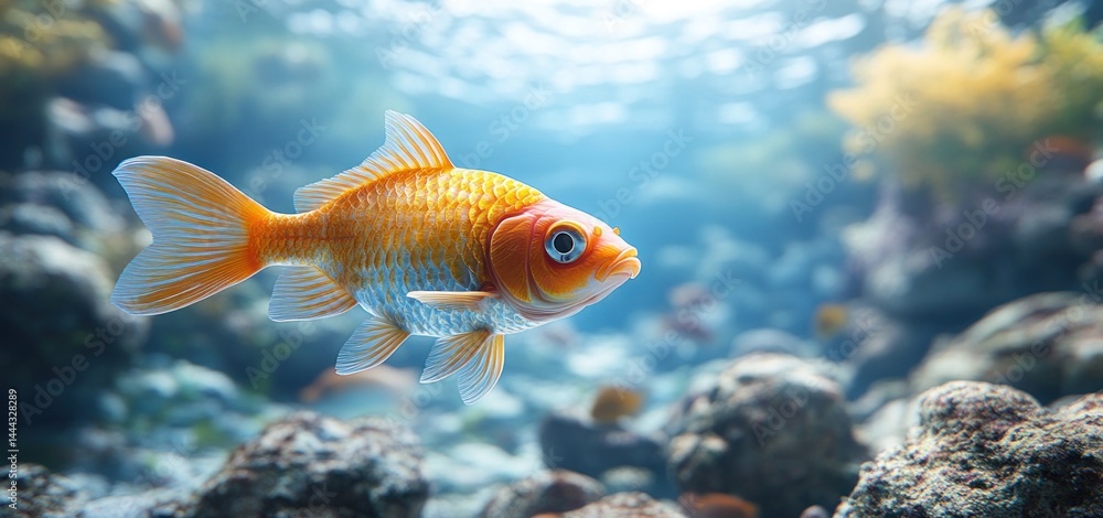 Naklejka premium Stunning Orange Goldfish in Vibrant Underwater Paradise