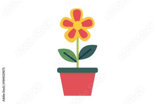Colorful potted flower, perfect for spring design projects Simple, flat illustration of a vibrant flower in a terracotta pot.