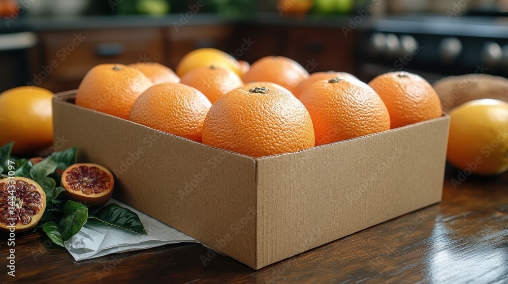 A Cardboard Box Filled with Fresh, Juicy Oranges Ready for Delivery