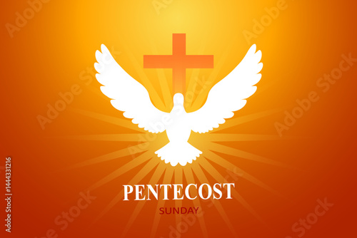 Pentecost sunday abstract banner with dove and crucifixion.Horizontal poster. Website header. Social media post, prayer card