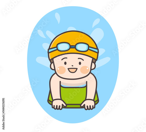 ビート板を使ってバタ足を練習する子どものイラスト