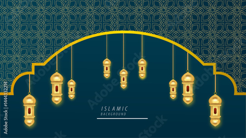 Gradient islamic new year background with golden lanterns