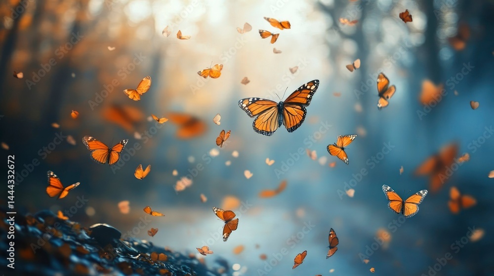 Monarch Butterflies Dancing in Autumn Sunlight Monarch Butterflies Dancing in Autumn Sunlight