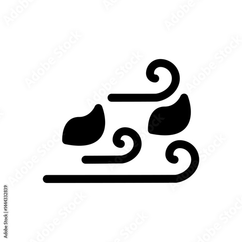 Icon Wind symbol with three leaves on it. The leaves are curved and the wind is blowing