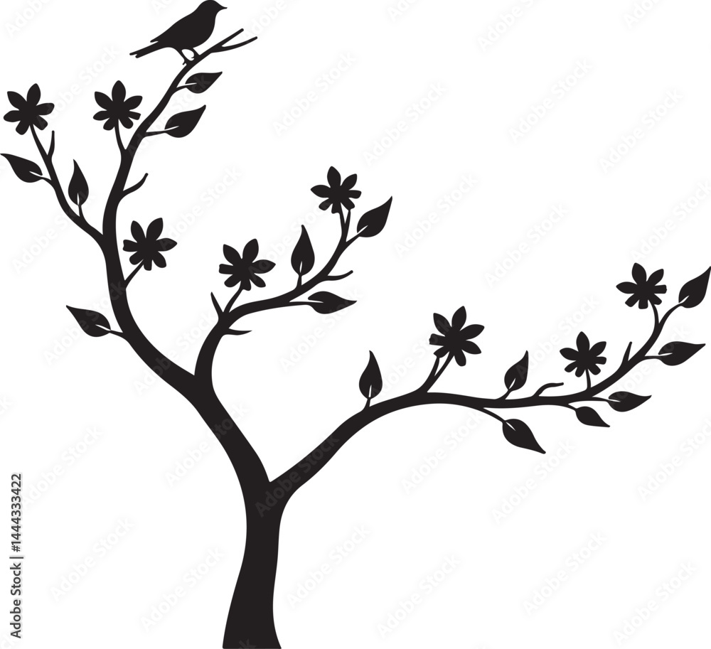 Obraz premium birds on a branch, bird, tree, branch, vector, nature, illustration, birds, spring, flower, animal, leaf, design, love, cute, cartoon, card, floral, plant, drawing, decoration, season, summer, twig, p