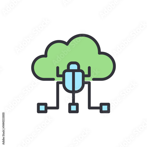 Cyber attack colored icons, minimalist vector illustration ,simple transparent graphic element .Isolated on white background