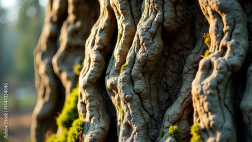 Detailed shot of tree bark showing textures and textures, nature background focus