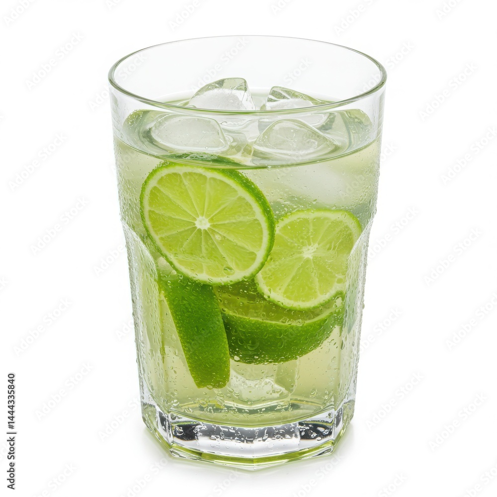 Glass of caipirinha with lime and ice isolated on white background Glass of caipirinha with lime and ice isolated on white background