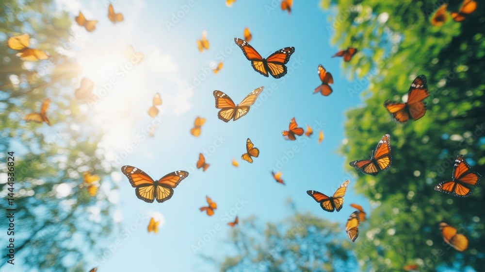 Monarch Butterflies Dancing in Sunlight A Swarm of Wings in Springtime Monarch Butterflies Dancing in Sunlight A Swarm of Wings in Springtime
