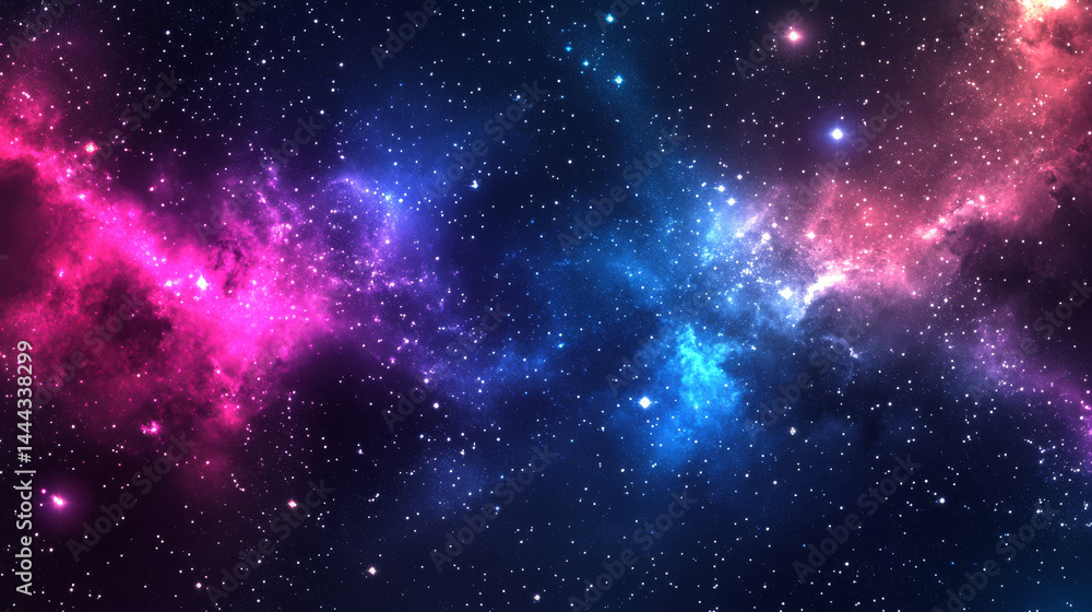 Fototapeta premium cosmic scene featuring nebula with shades of pink, blue, and purple, surrounded by countless stars, evokes sense of wonder and exploration