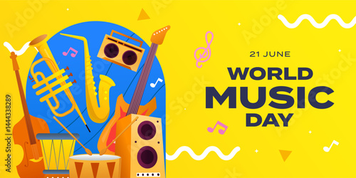 world music day horizontal banner illustration in gradient style